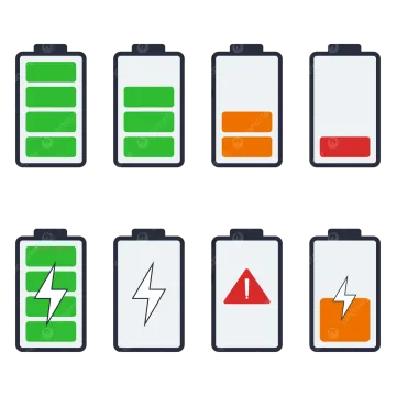 a set of battery icons in different colors