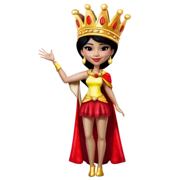 a cartoon character wearing a gold crown and red cape