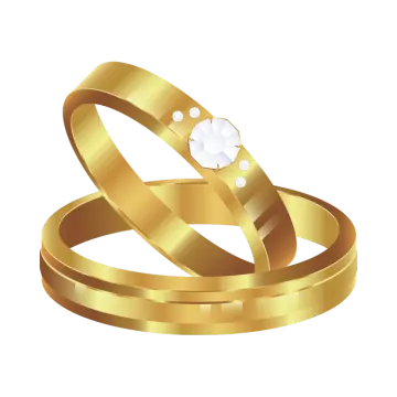 a pair of gold wedding rings