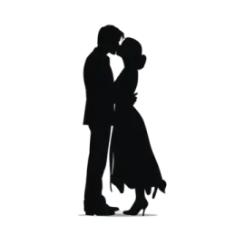 a silhouette of a man and woman kissing
