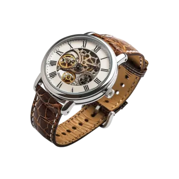a watch with brown leather strap and white dial