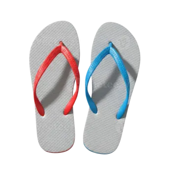 a pair of white and red flip flops
