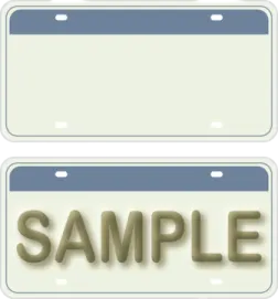 two license plates with the word sample on them