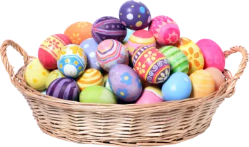 a basket full of colorful easter eggs