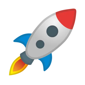 a rocket with a red and blue tail