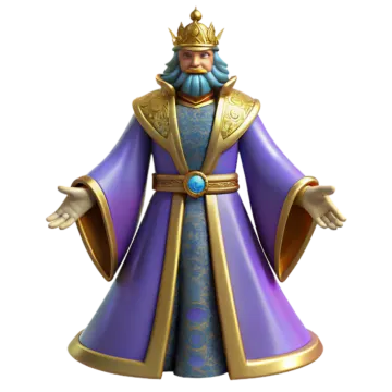 an image of a male in a purple robe and gold crown