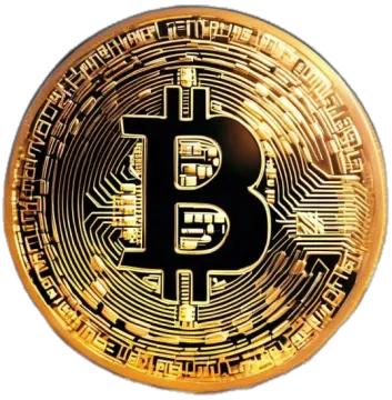 a golden bit coin on a white background