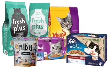 a variety of cat food products