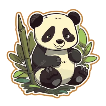 a panda bear sitting on top of bamboo leaves