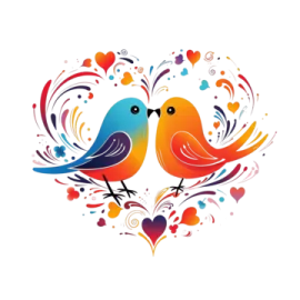 two birds in love with hearts