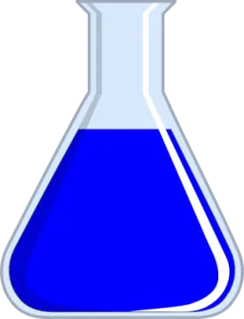 a blue beakle filled with blue liquid