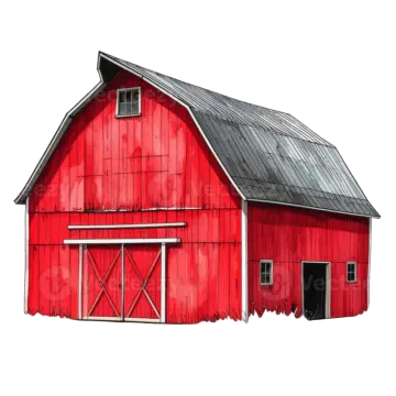 a watercolor painting of a red barn