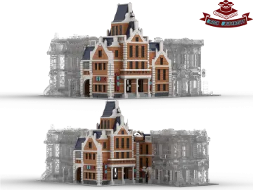 three different views of a large building