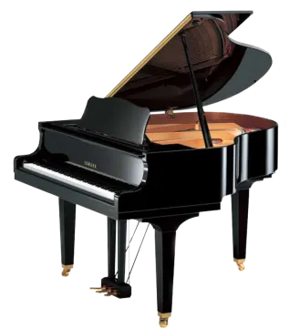 a grand piano with a black case