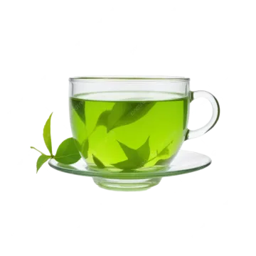 green tea in a glass cup on a white background
