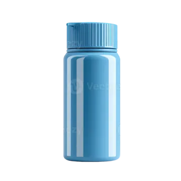 a blue water bottle on a white background