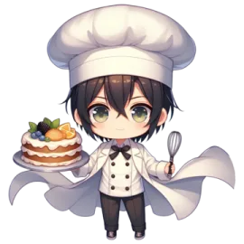 a cartoon character holding a cake with a knife