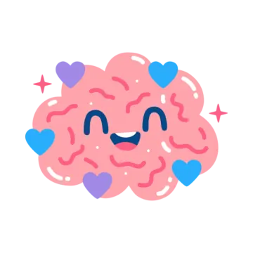 an illustration of a brain with hearts on it