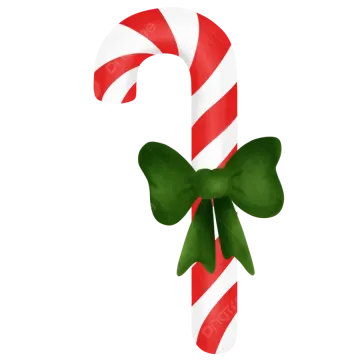 a red and white candy cane with a green bow