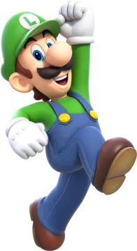 a cartoon character in a green shirt and blue overalls