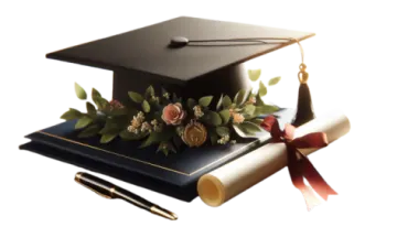 a graduation cap with flowers and a diploma