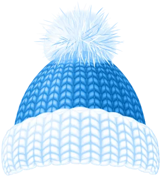 a blue and white hat with snow on top