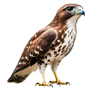 a brown and white bird with blue eyes