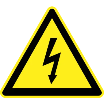 a yellow and black triangle with a lightning symbol