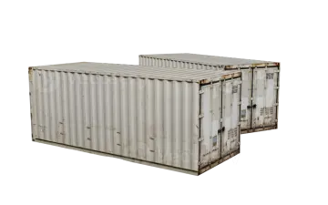 two shipping containers on a white background