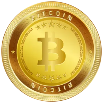 a golden bit coin with stars around it