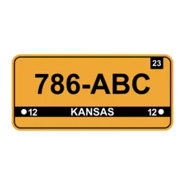 an orange license plate with the words 76 - abc kansas