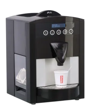 a black and white coffee machine on a white background