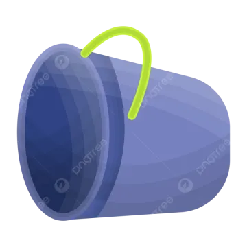 a blue bucket with a green handle