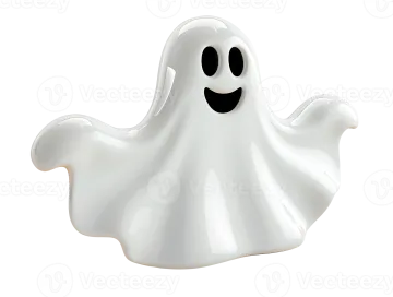 a white ghost with black eyes