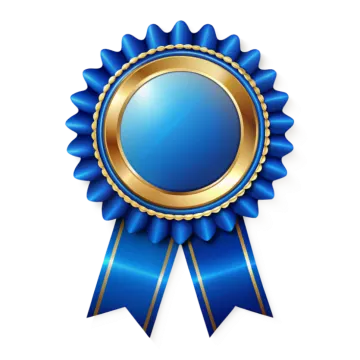 a blue ribbon with a gold medal on it