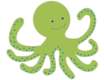a green octopus with blue dots on its tentacles
