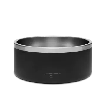 a black dog bowl with the lid open