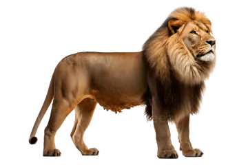 a lion standing in front of a white background