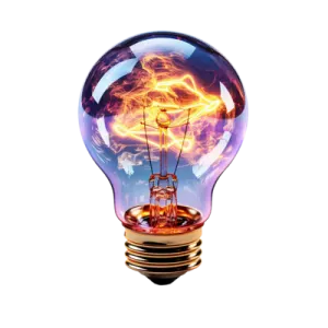 a light bulb with a fire inside it