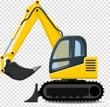 a yellow exor digger machine on a transparent background