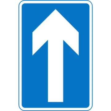 a blue sign with an arrow pointing up