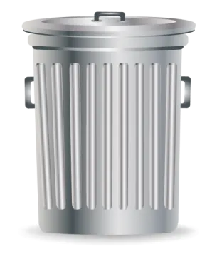 a metal trash can on a white background