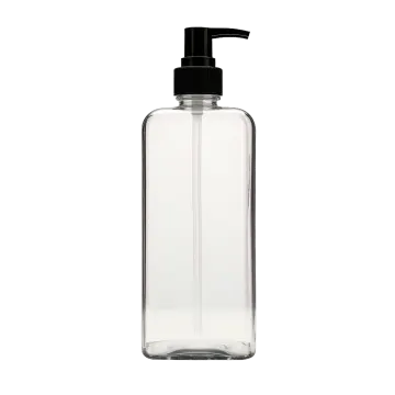 a clear bottle with a black pump