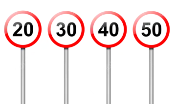 a set of four red and white numbered numbers
