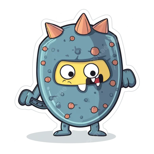 an illustration of a blue monster with orange spots on its face