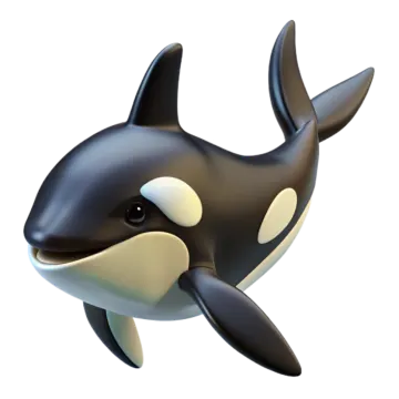 a black and white orca in the air
