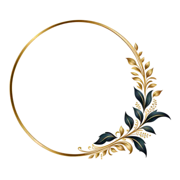 a gold circle frame with leaves and flowers