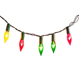 a string of christmas lights on white background