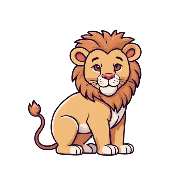 a cartoon lion sitting on the ground