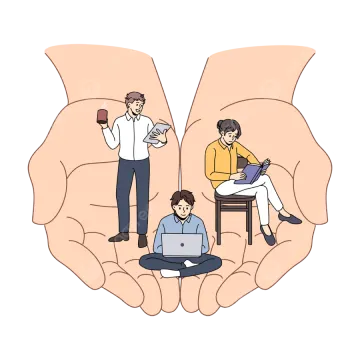 two people sitting in the palm of their hands